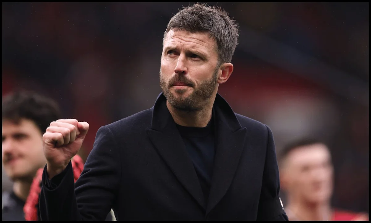 Penyerang Manchester United Benjamin Sesko dalam sesi latihan di Carrington