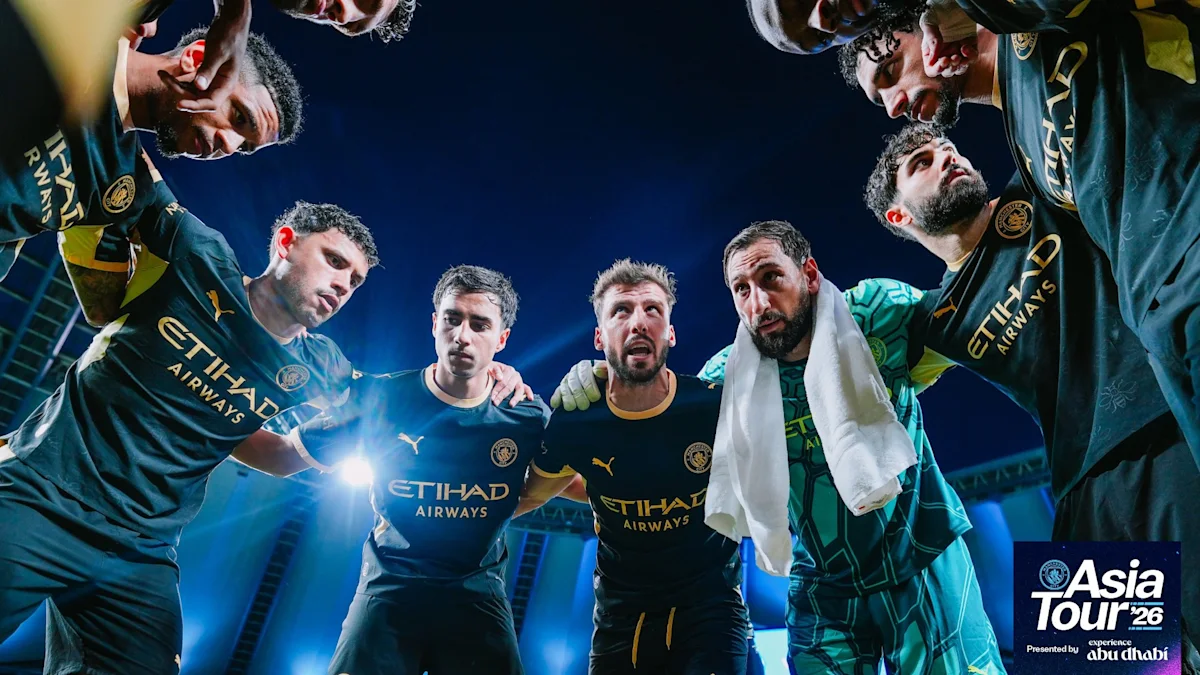 Omar Marmoush merayakan gol untuk Manchester City saat melawan Atletico Madrid