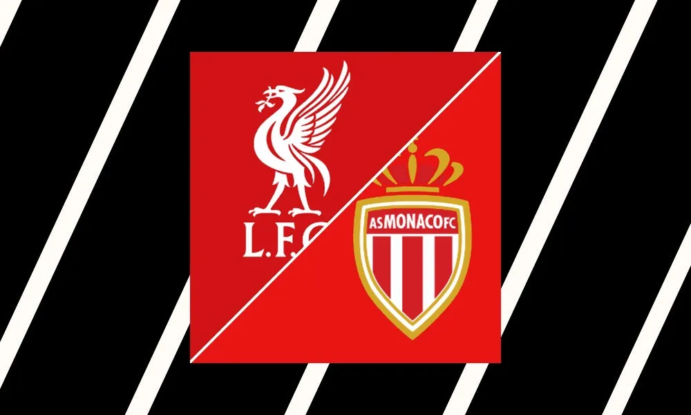 Pemain Monaco merayakan gol ke gawang Liverpool di Anfield