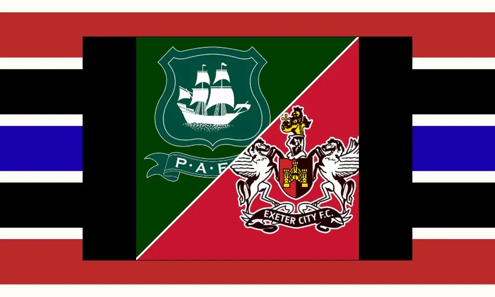 Selebrasi pemain Plymouth Argyle setelah mencetak gol kemenangan atas Exeter City