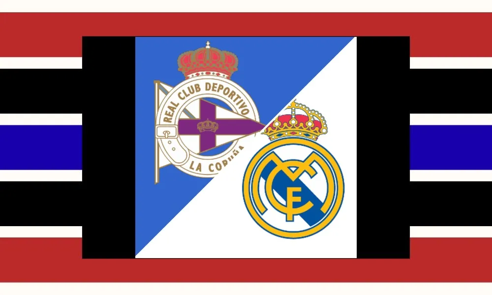 Ilustrasi pertandingan Deportivo vs Real Madrid di laga pramusim dengan suasana stadion Riazor