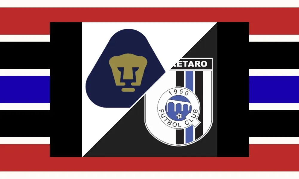 Ilustrasi pertandingan Pumas UNAM vs Queretaro di Liga MX dengan suasana Estadio Olimpico Universitario