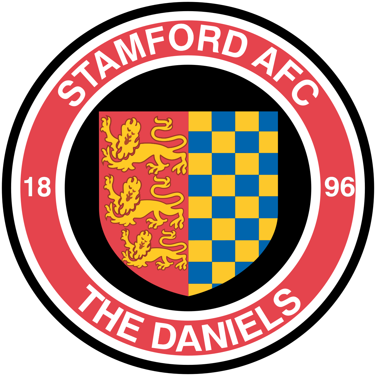 Stadion dan lambang klub sepak bola Stamford AFC di Lincolnshire