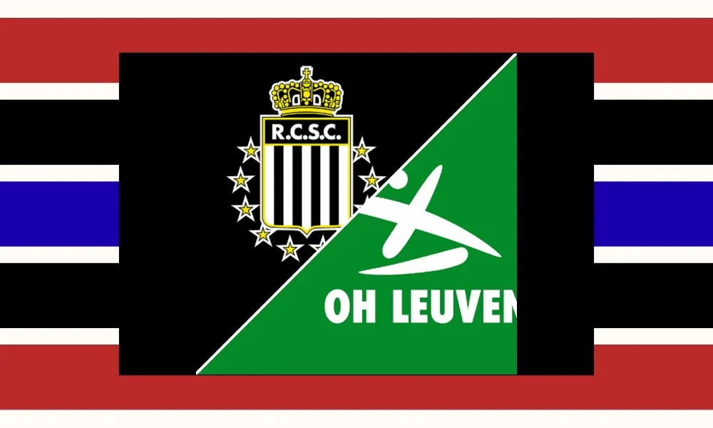 Pemain Royal Charleroi merayakan kemenangan atas OH Leuven di Stade du Pays de Charleroi